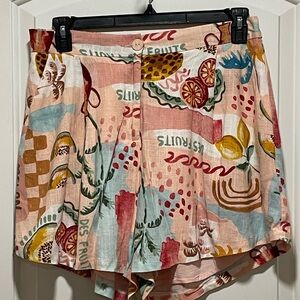 Paper Heart Womens XL Linen Blend High Waist Flowy Shorts with Fruit Tropical